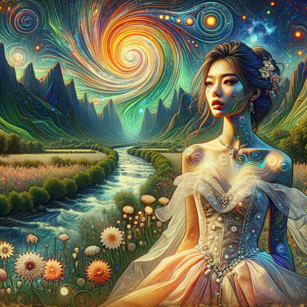 Surreal Landscape with Woman by Flowing River