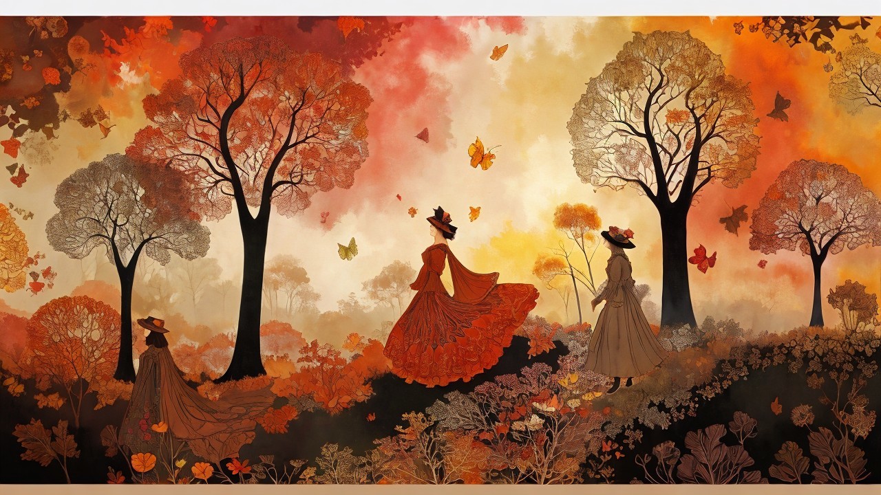 Autumn Landscape with Figures and Butterflies