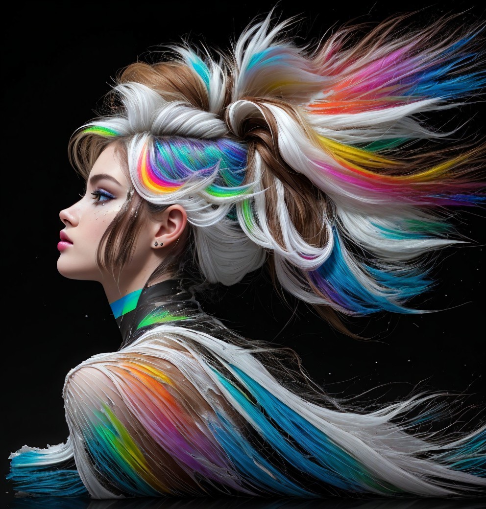 Profile of a Woman with Vibrant Rainbow Hairstyle