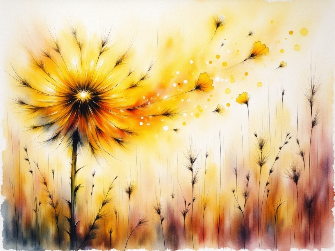 Vibrant Sunburst Flower Artwork with Soft Background