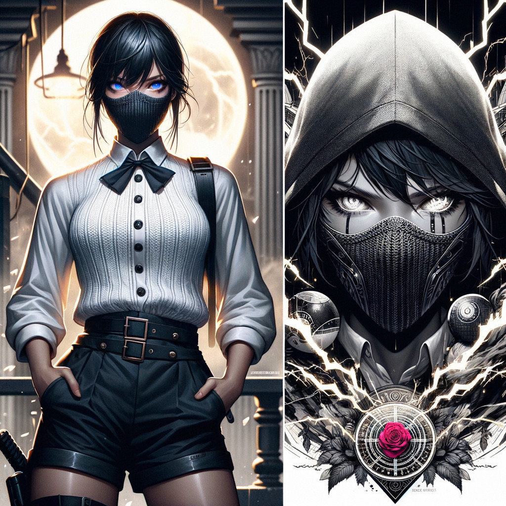 Chic Character in Moonlit Scene with Face Mask