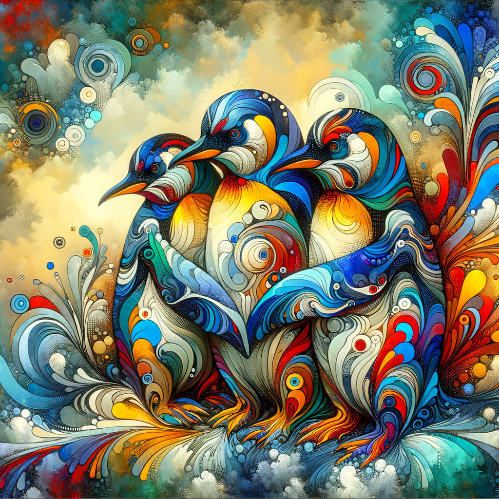 Abstract Art Featuring Two Penguins in Colorful Design