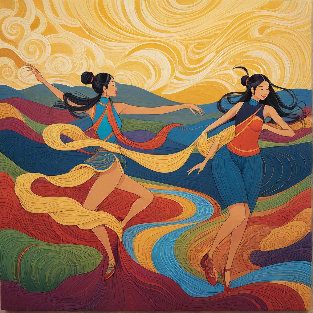 Dancing Figures Against Vibrant Colorful Background
