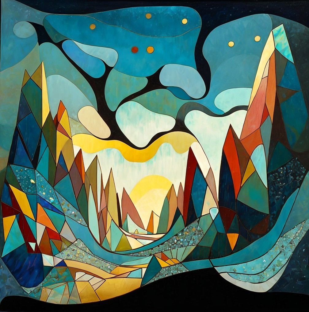 Vibrant Abstract Landscape with Geometric Mountains