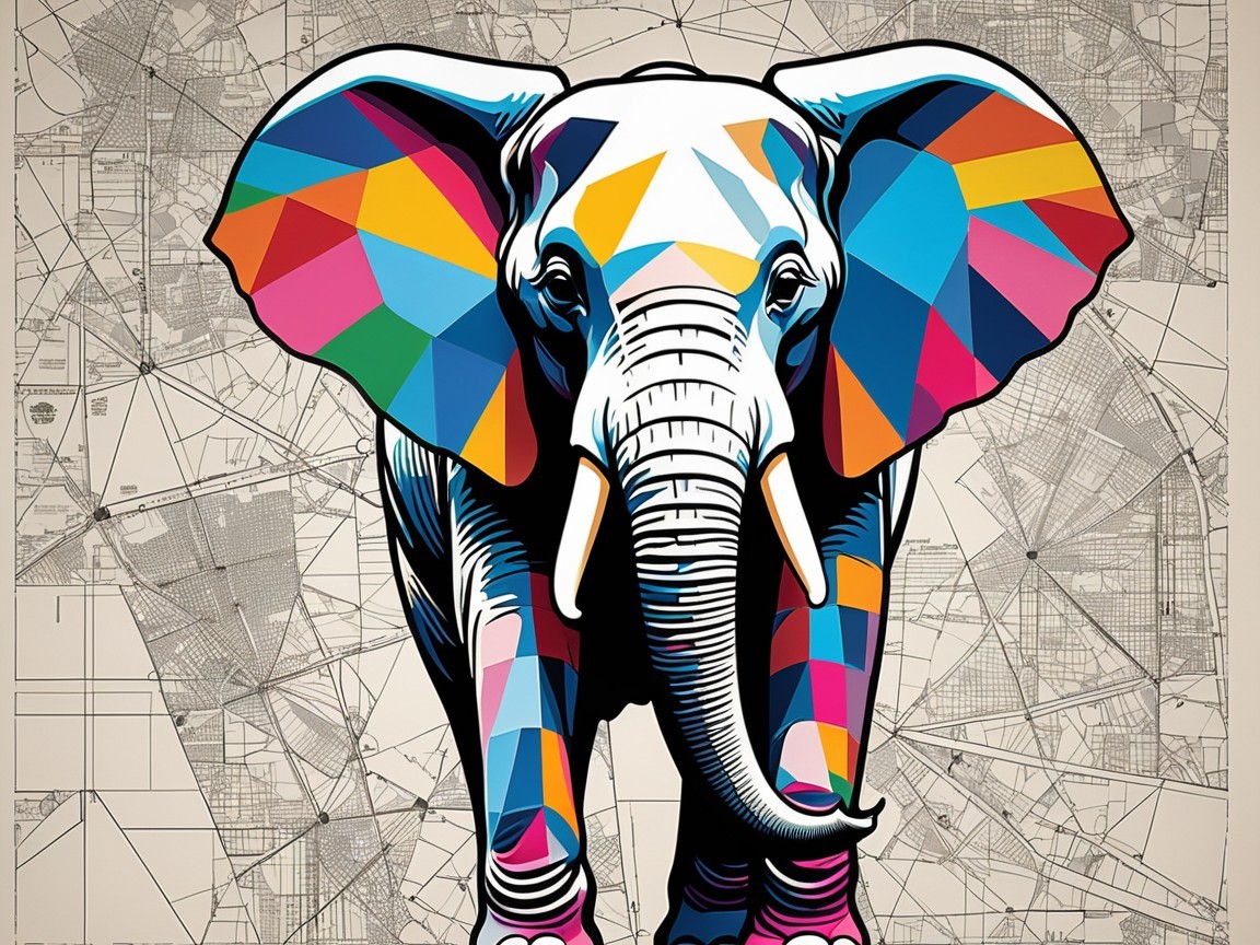 Stylized Elephant with Geometric Pattern Background