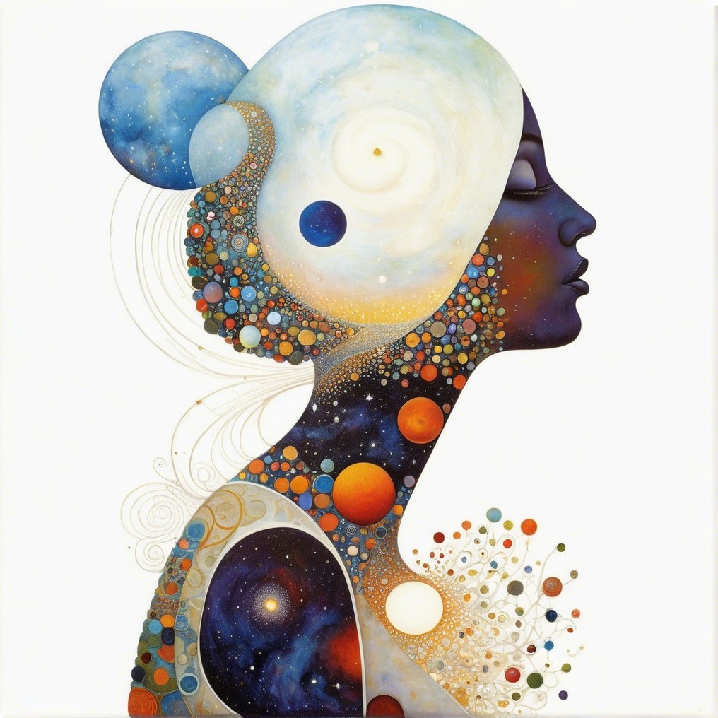 Silhouette of a Woman Filled with Cosmic Elements