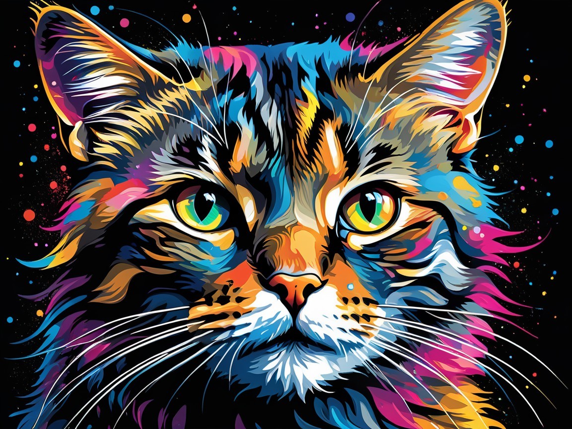 Vibrant Close-Up Illustration of a Cat's Face
