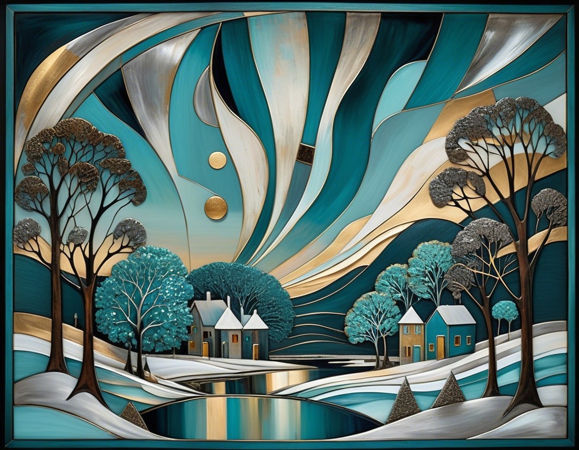 Vibrant Winter Landscape with Houses and River