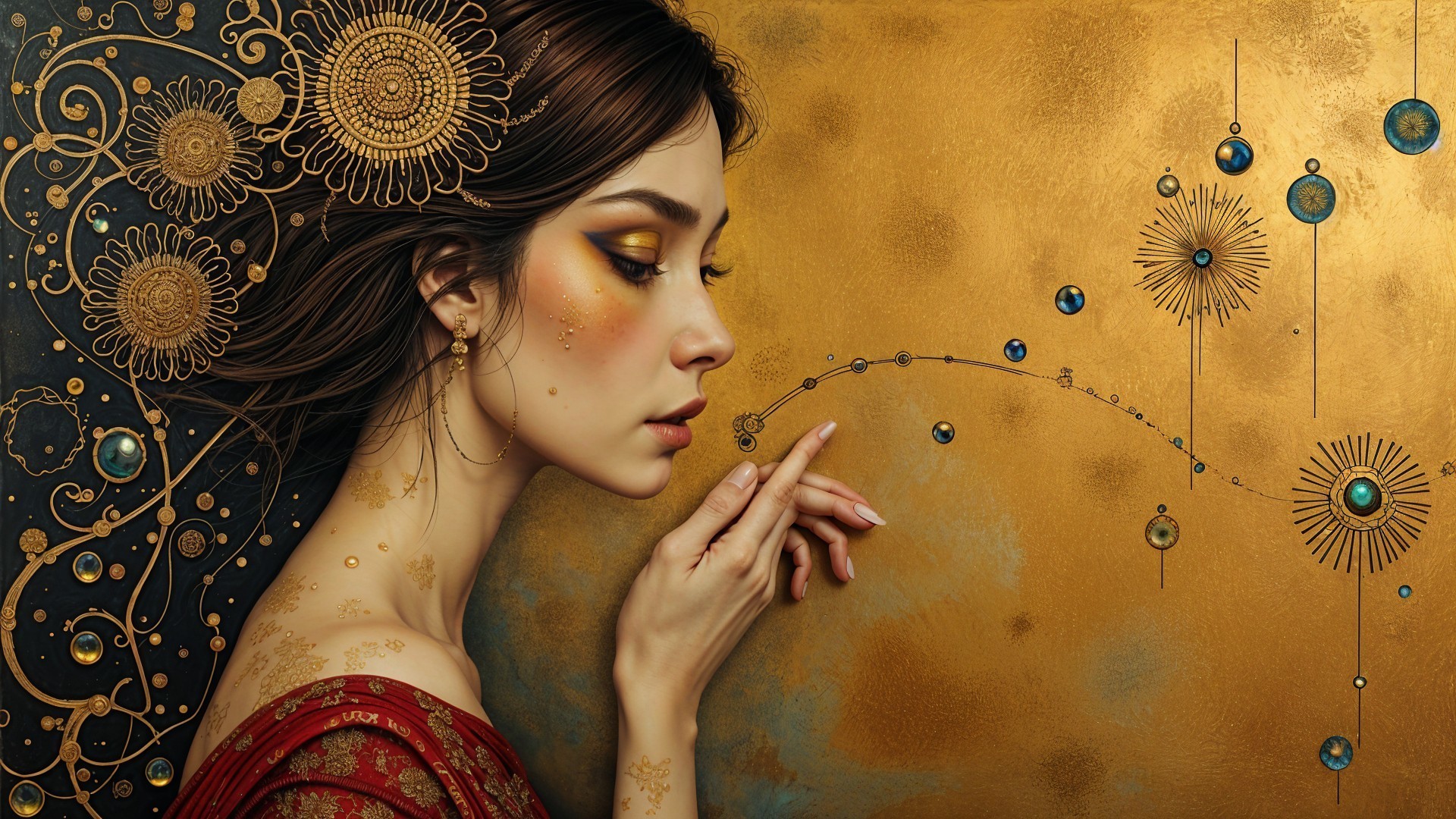 Serene Woman with Gold and Blue Accessories in Elegance