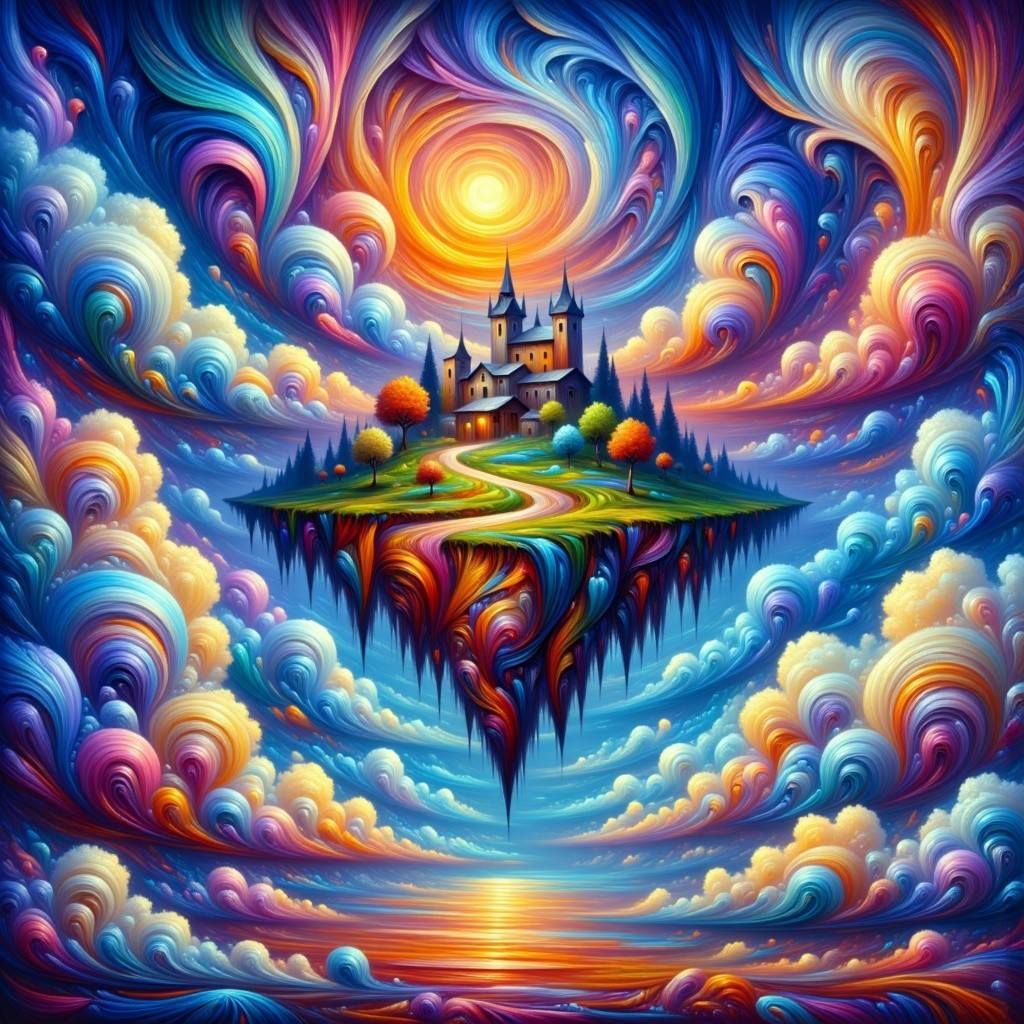 Whimsical Castle on a Colorful Floating Island
