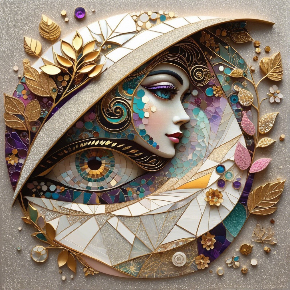 Stylized Female Face in Circular Composition with Colors