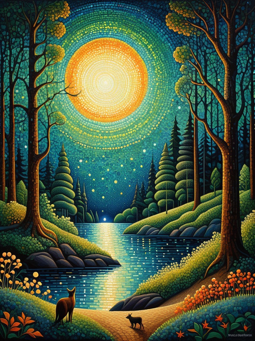 Enchanting Landscape with Shimmering Lake and Wildlife