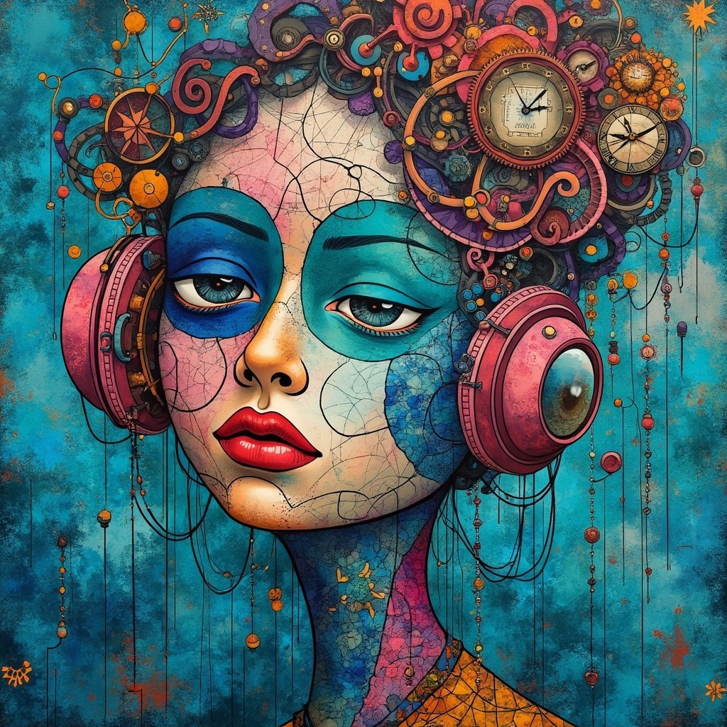 Stylized Female Figure with Colorful Abstract Design