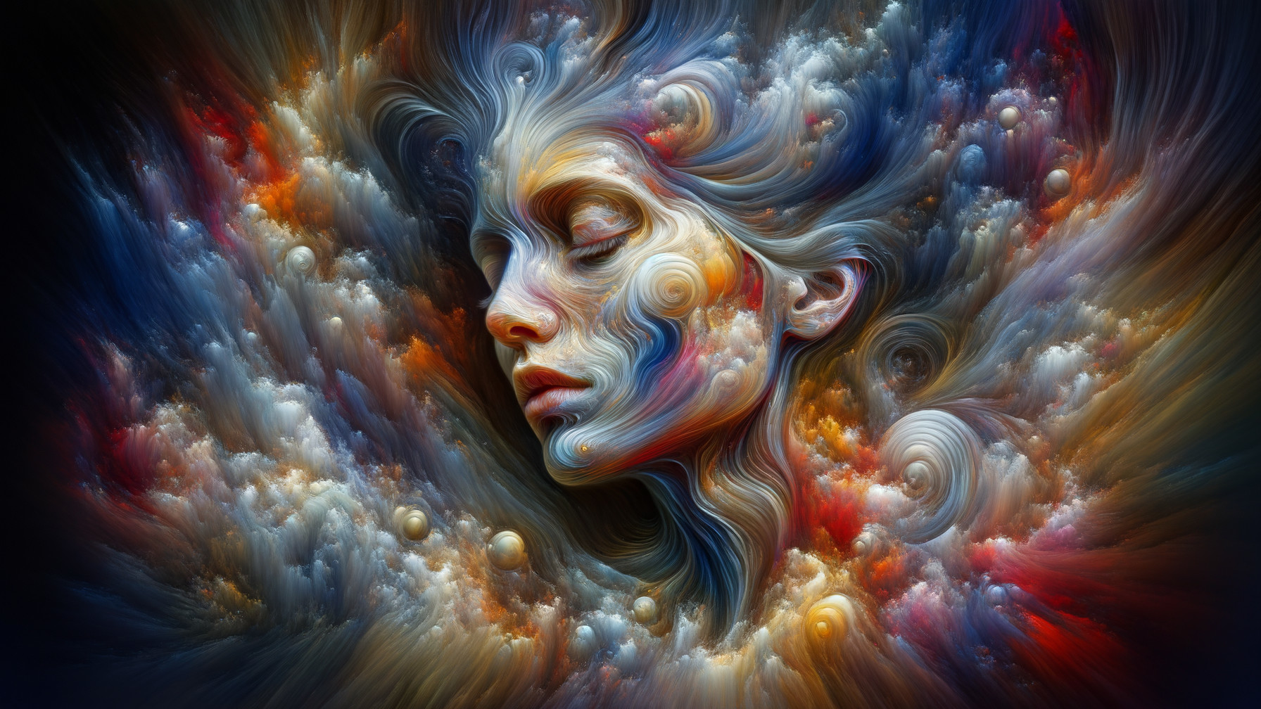 Abstract Representation of a Female Face in Colorful Swirls
