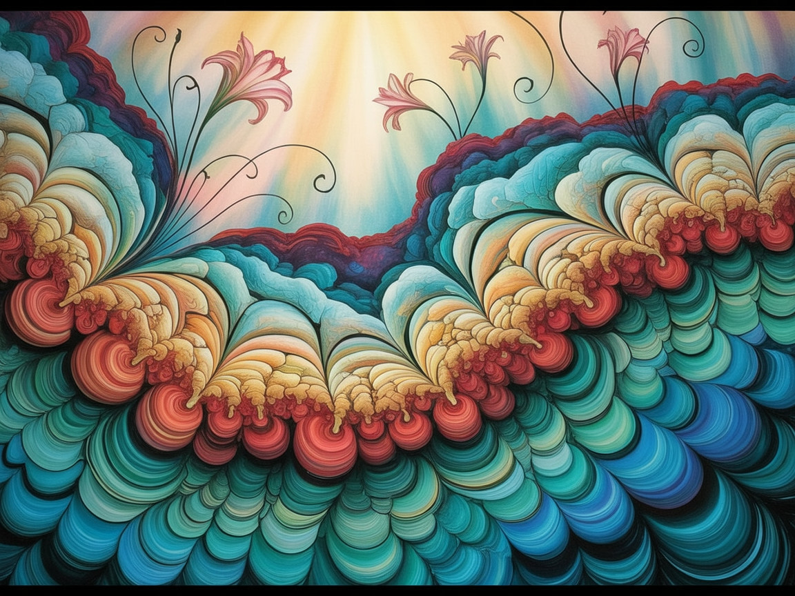 Vibrant Abstract Design with Turquoise and Coral Patterns