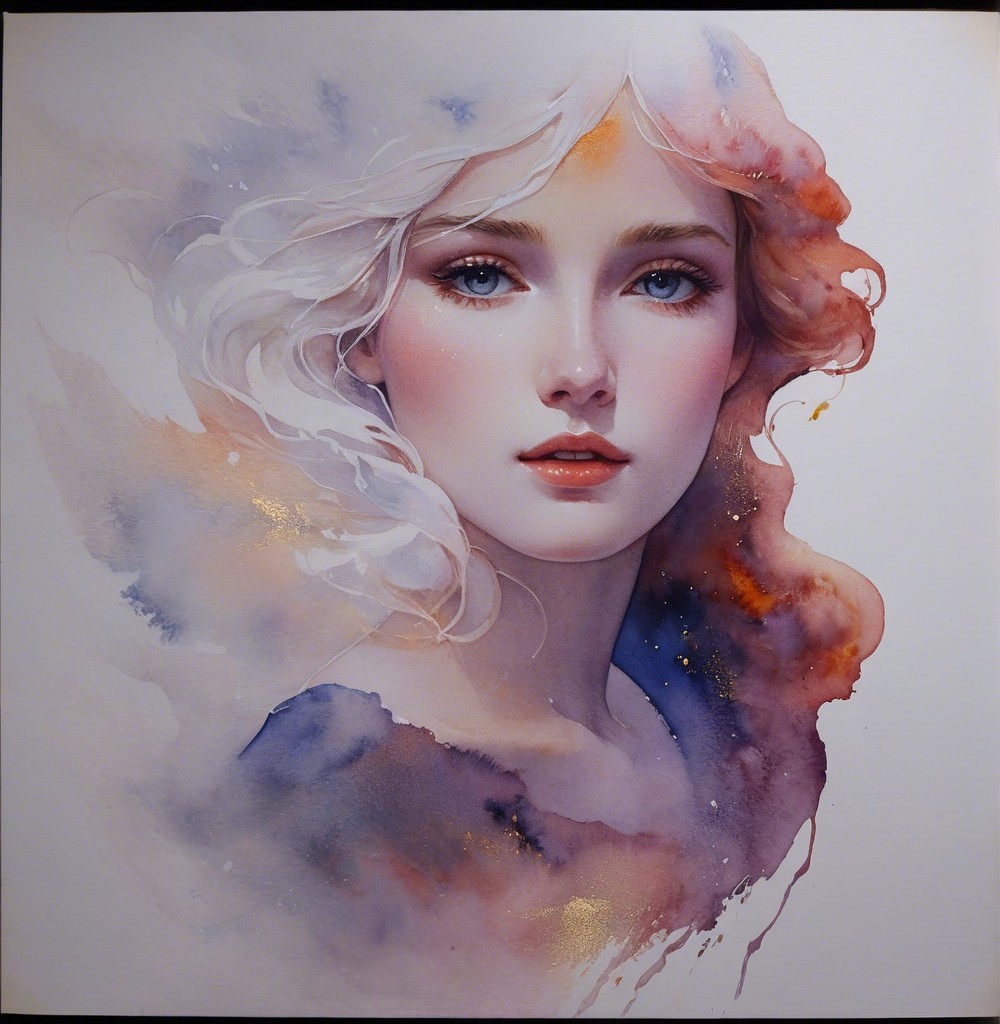 Portrait of a Young Woman with White Hair and Pastels