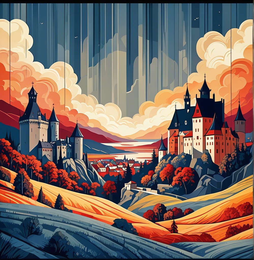 Vibrant Landscape with Mystical Castle and Hills