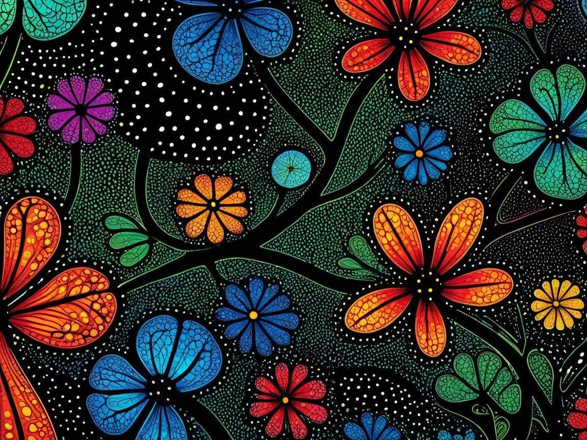 Vibrant Floral Pattern on Black Background