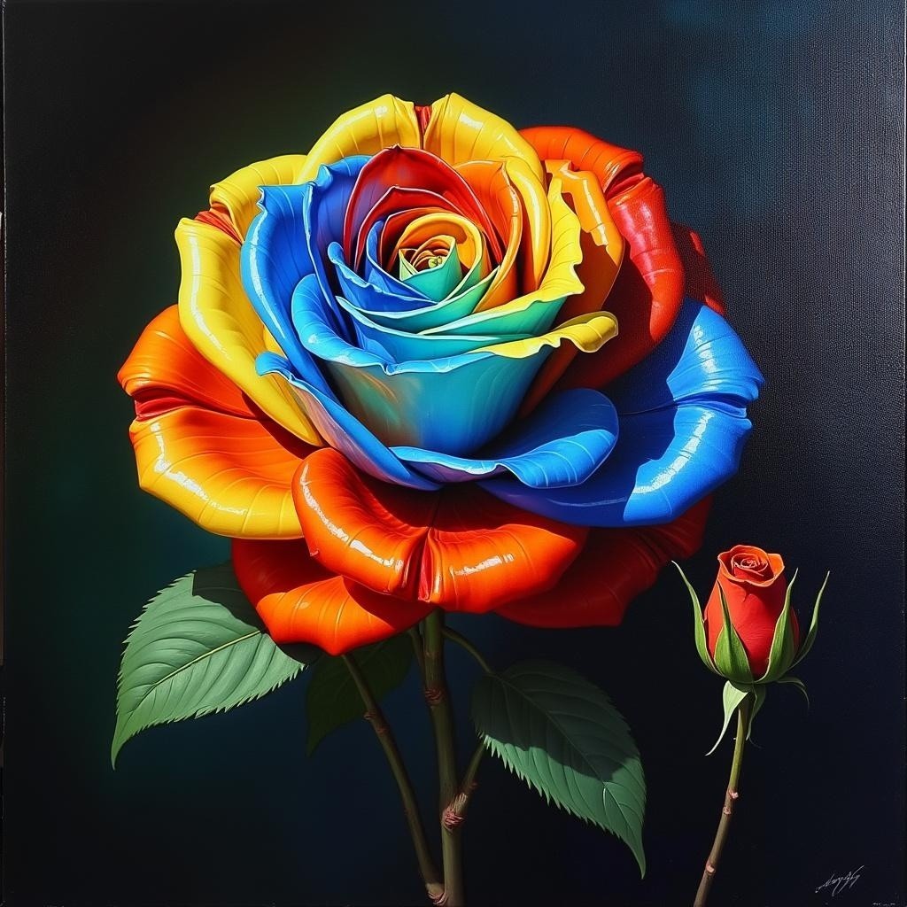 Vibrant Surreal Rose with Colorful Gradient Petals