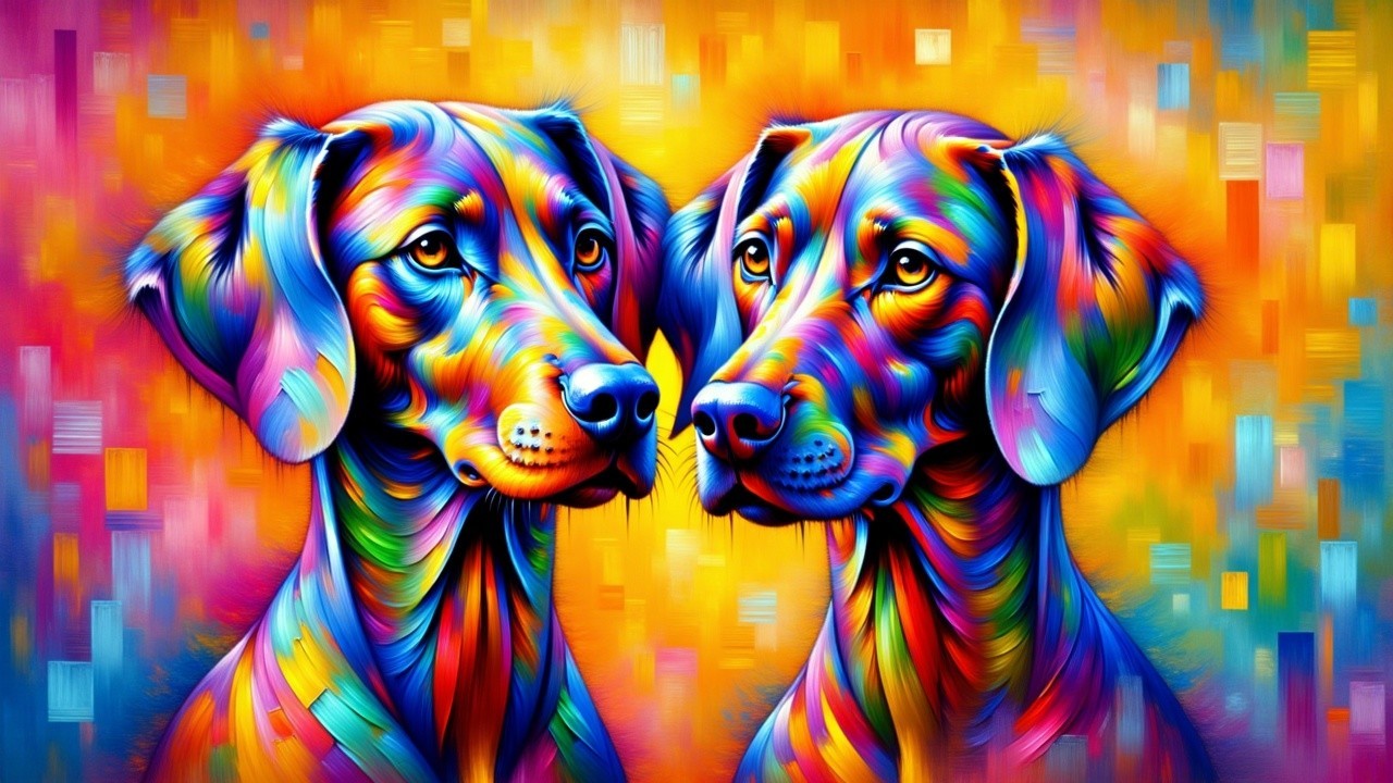 Colorful Stylized Dogs with Abstract Background