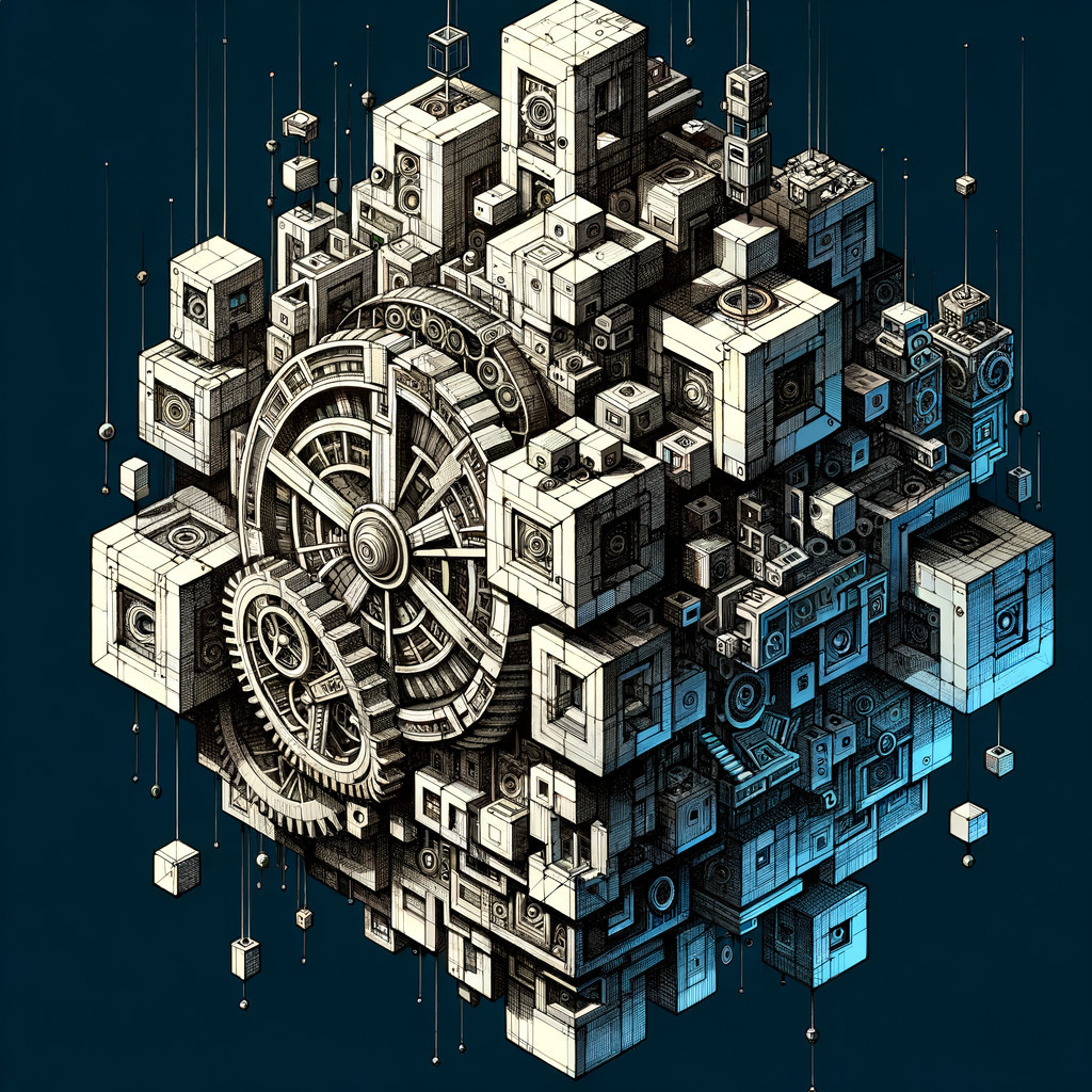 3D Geometric Structure with Mechanical Gears and Depth