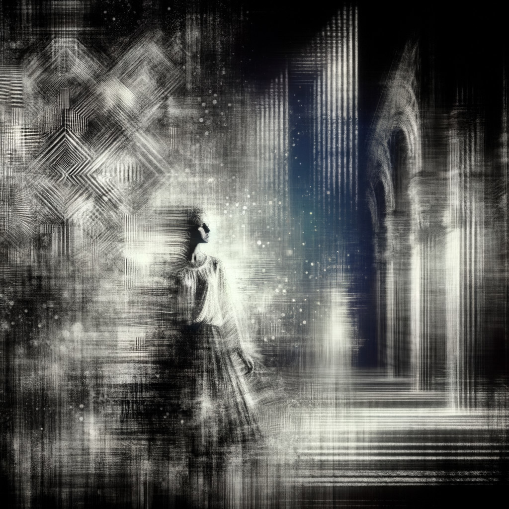 Surreal Scene of Vintage Figure in Abstract Space