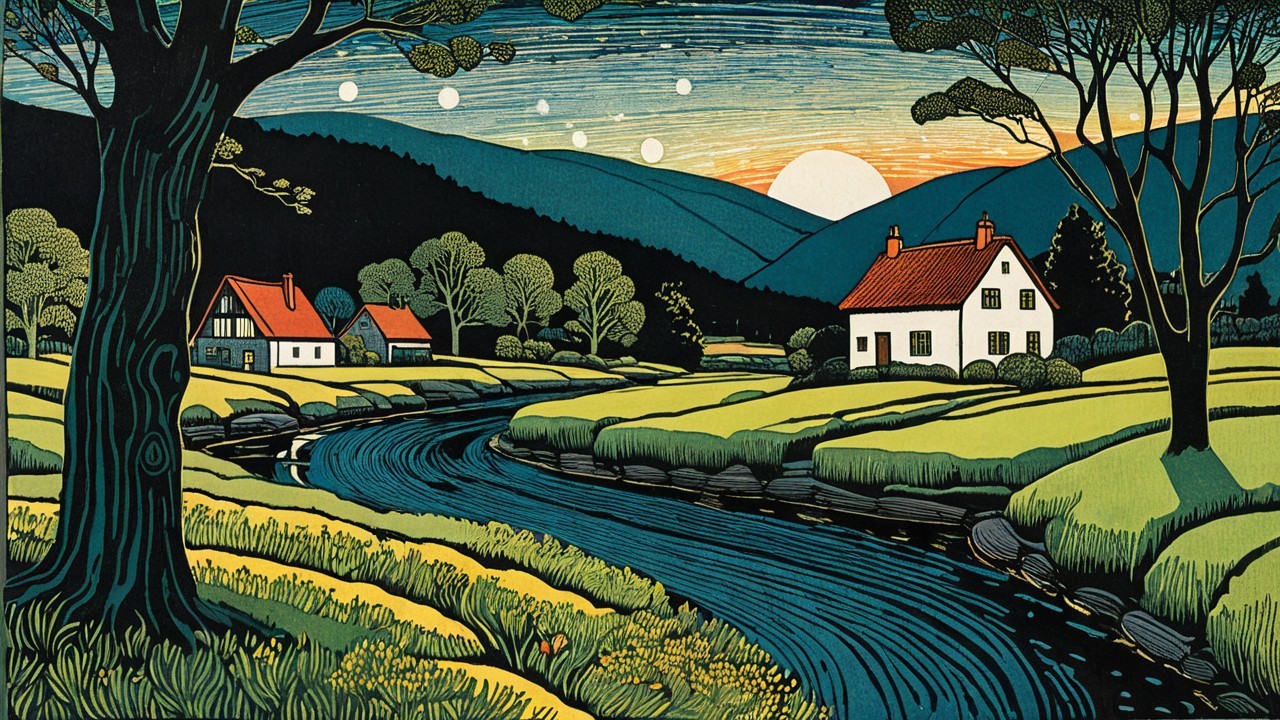 Serene Landscape with Rolling Hills and Winding River
