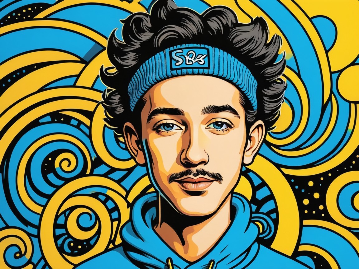 Vibrant Illustration of Young Man in Blue Hoodie