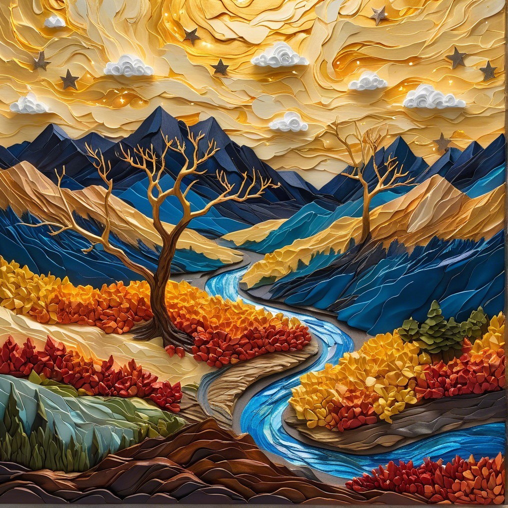 Vibrant Autumn Landscape with River and Mountains