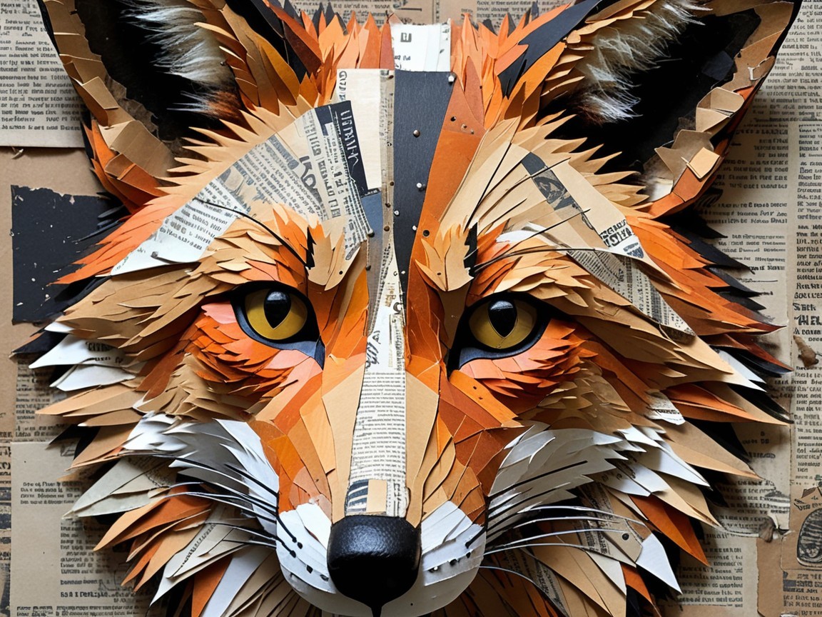 Three-Dimensional Fox Head Art in Layered Paper