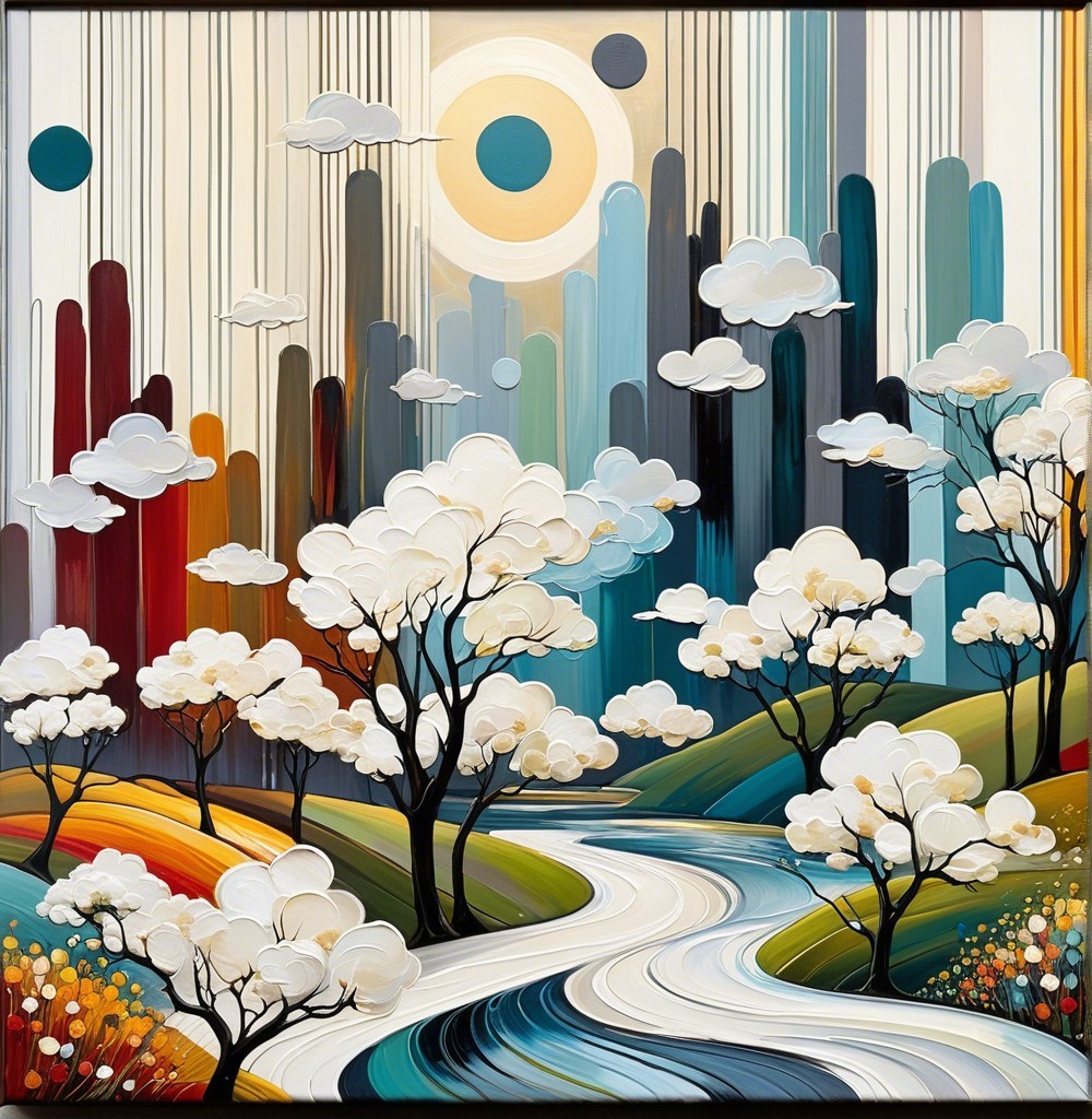 Vibrant Landscape with River and Colorful Hills