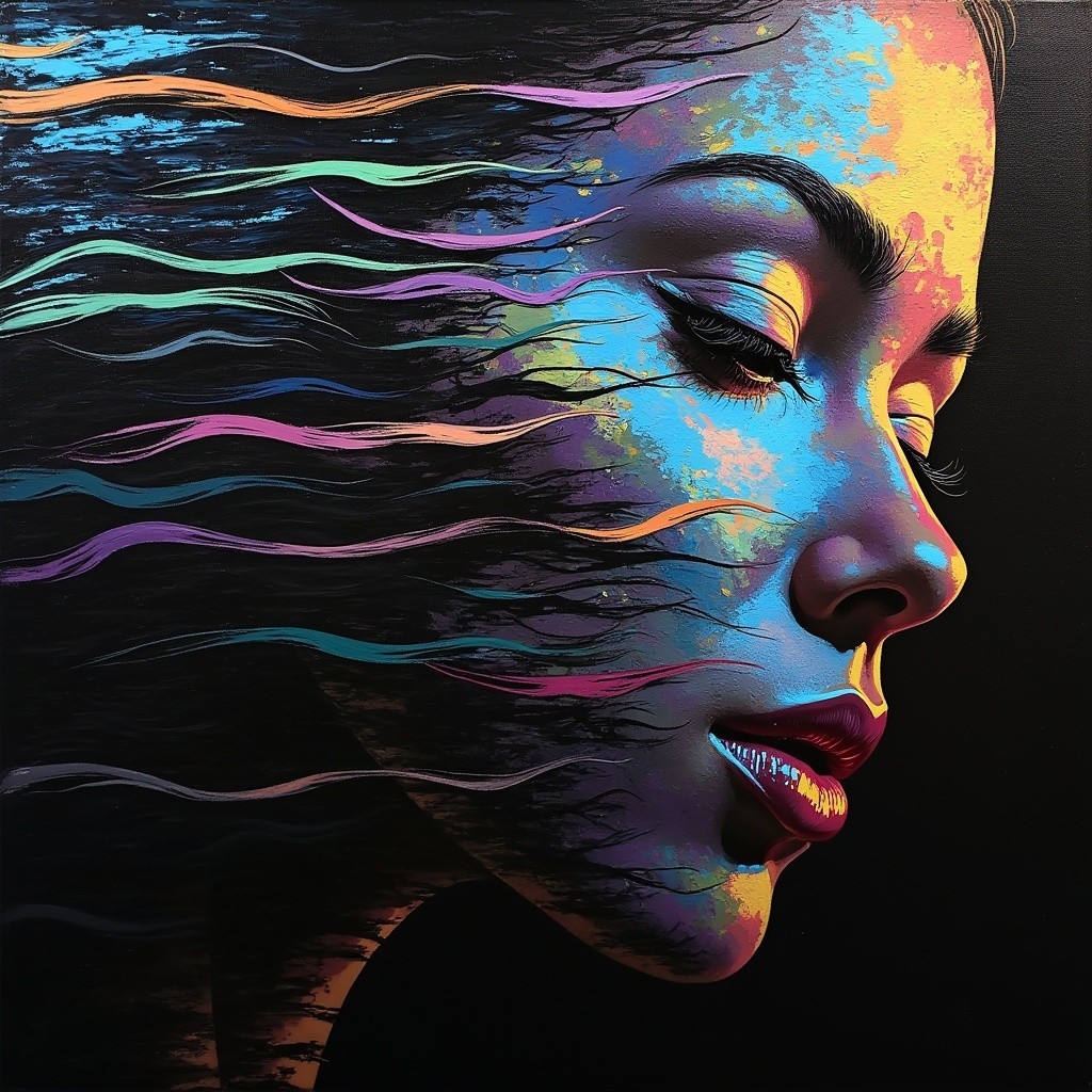 Vibrant Profile Portrait with Abstract Color Flow