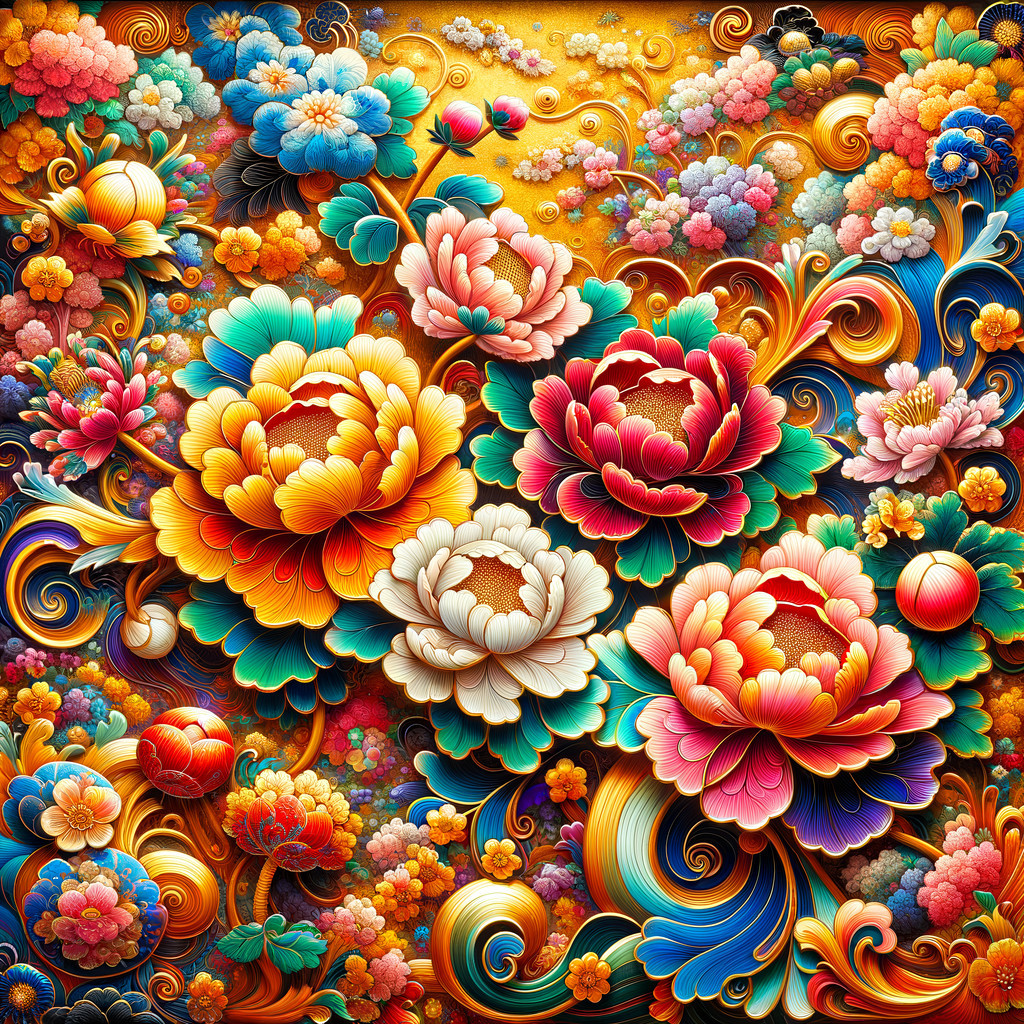 Vibrant tapestry of detailed flowers and foliage