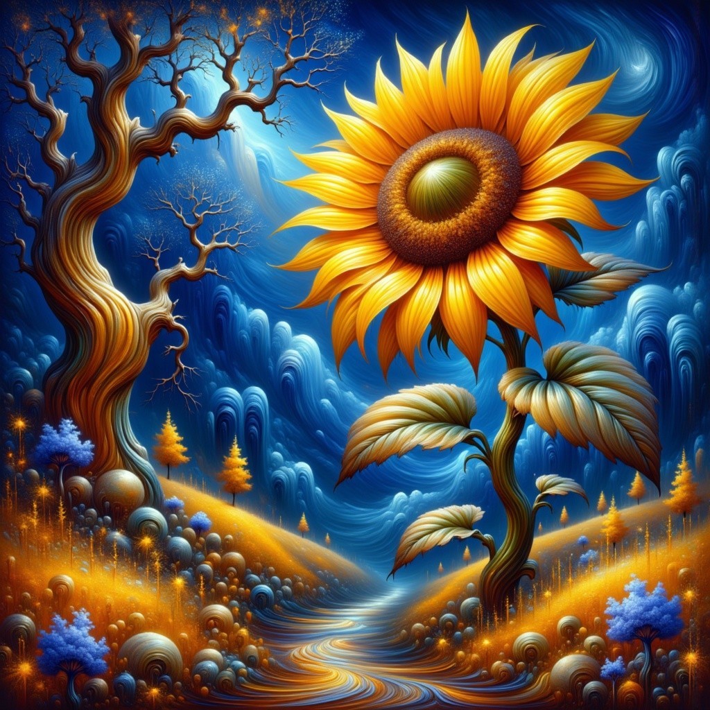 Vibrant Landscape with Golden Sunflower and Blue Skies