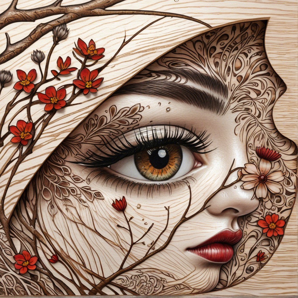 Intricate Face with Floral Patterns and Captivating Eye