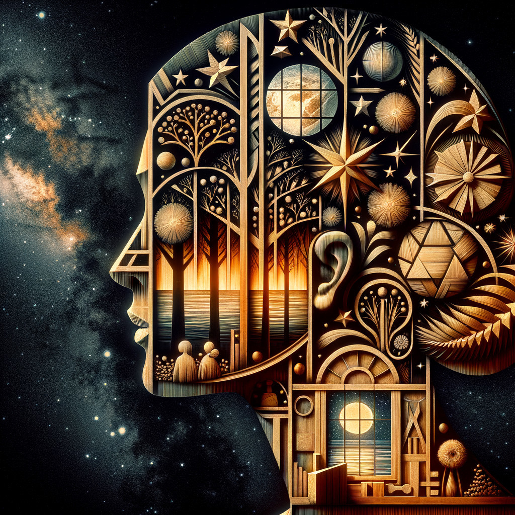 Stylized Human Profile with Nature and Cosmic Elements