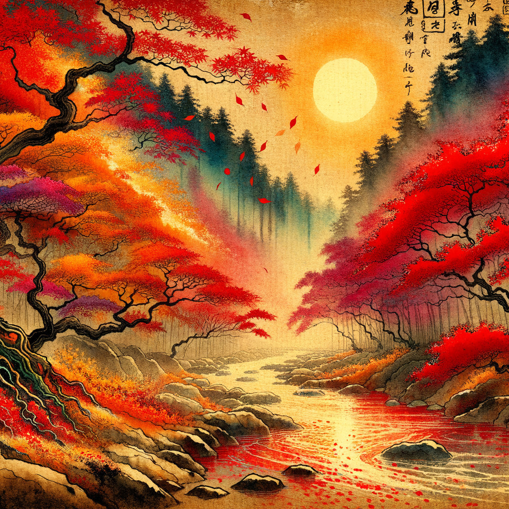 Vibrant Autumn Landscape with Serene River and Forest