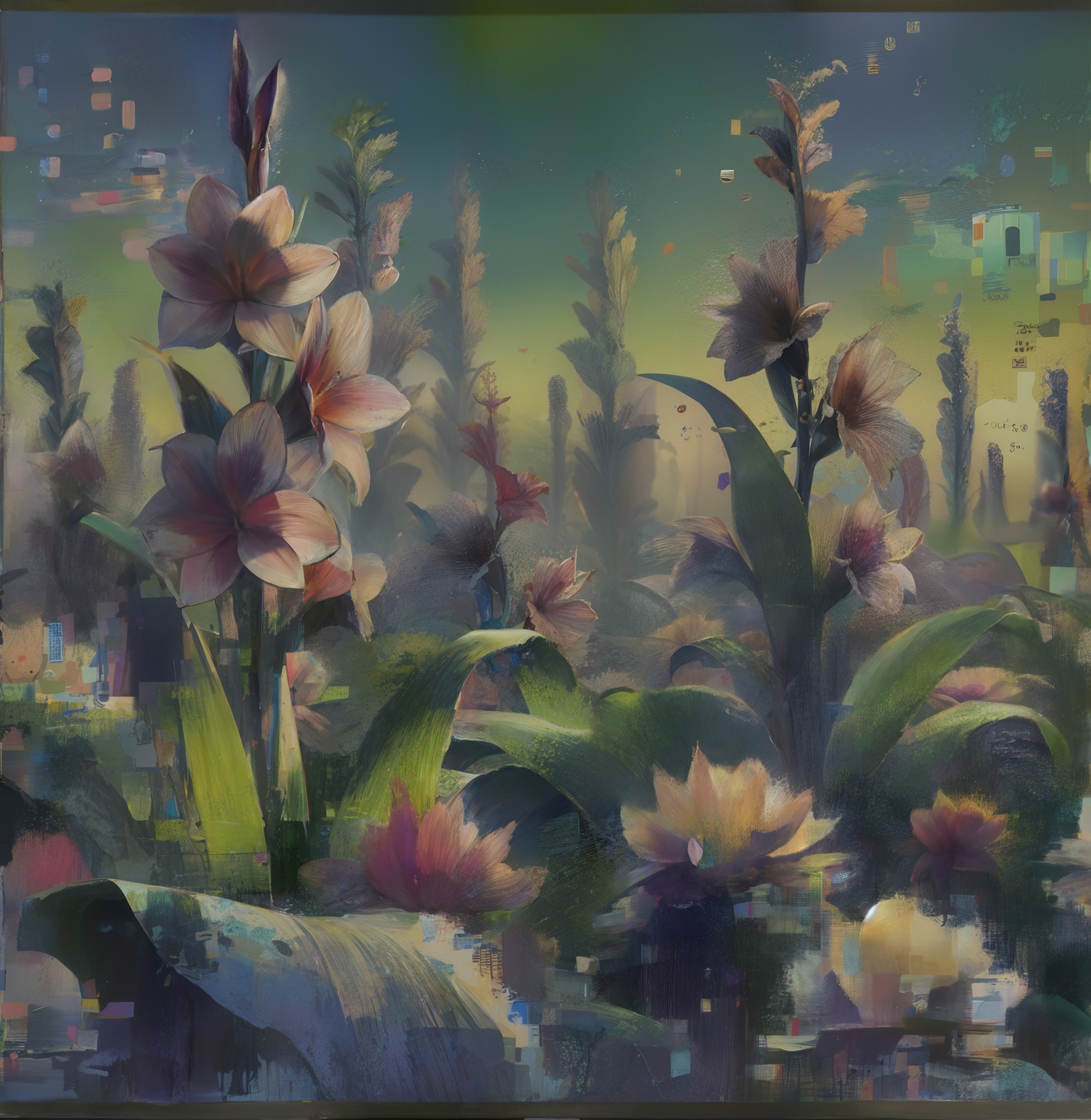Vibrant Ethereal Landscape with Blooming Flowers