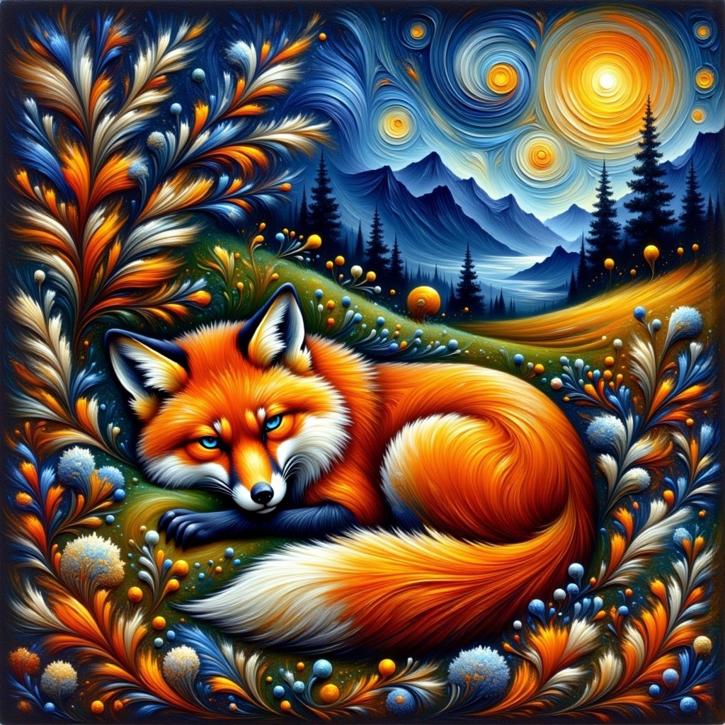 Vibrant Fox in Colorful Abstract Landscape Scene