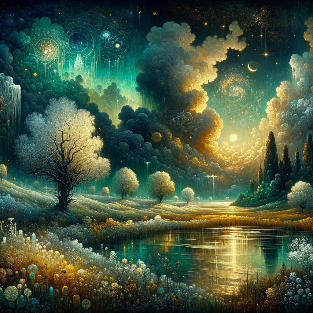 Surreal Landscape with Ethereal Light and Lake
