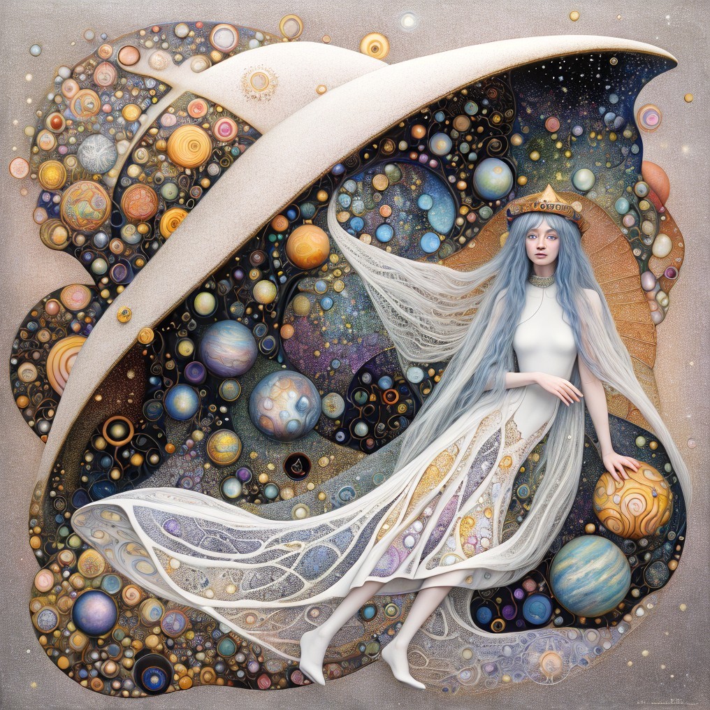 Celestial Figure in Vibrant Cosmic Landscape