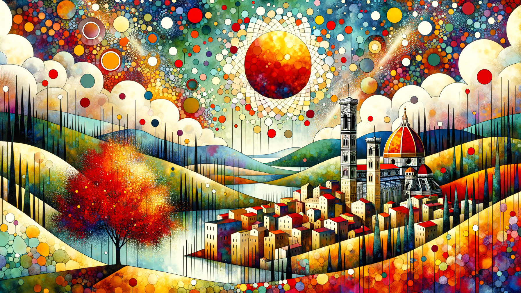 Vibrant Abstract Landscape with Colorful Cityscape