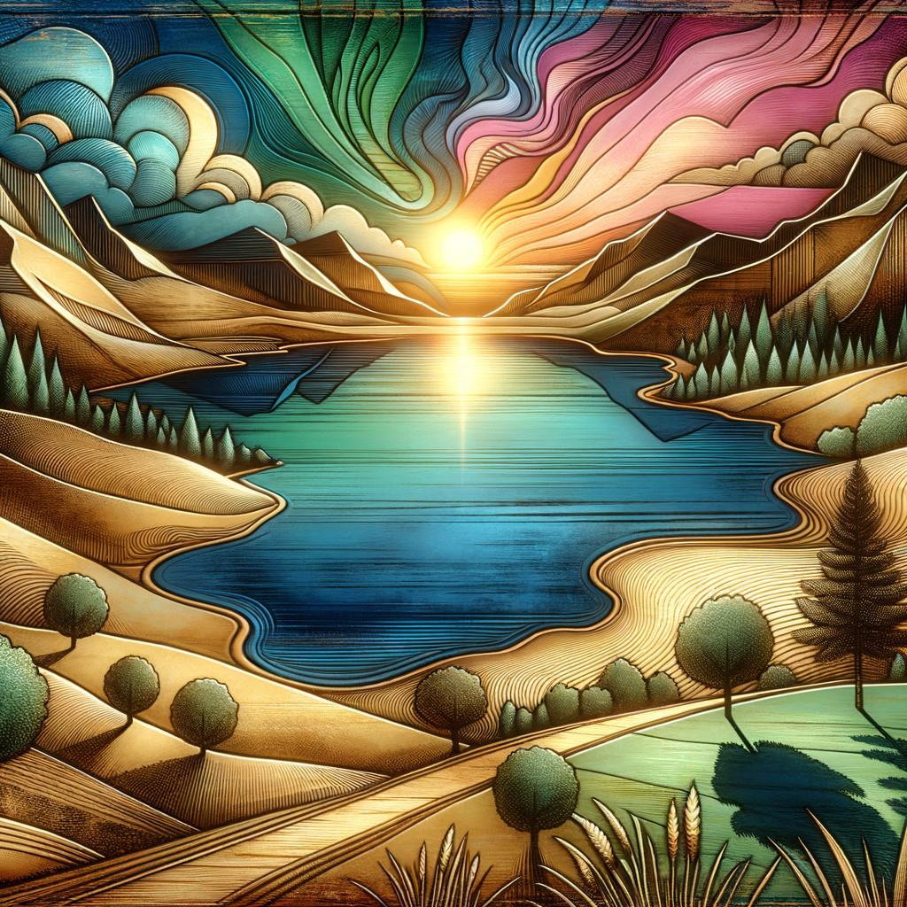 Serene Lake Landscape with Vibrant Sunset Colors