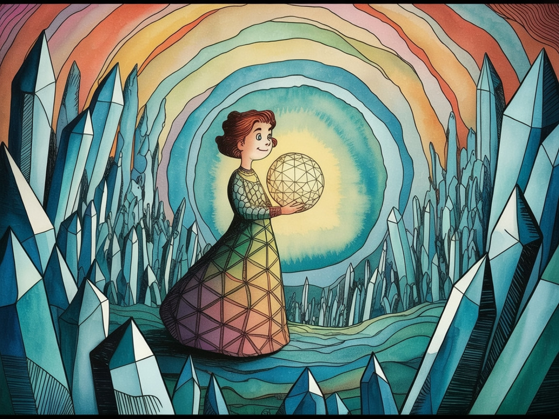 Whimsical Illustration of Girl with Crystal Formations
