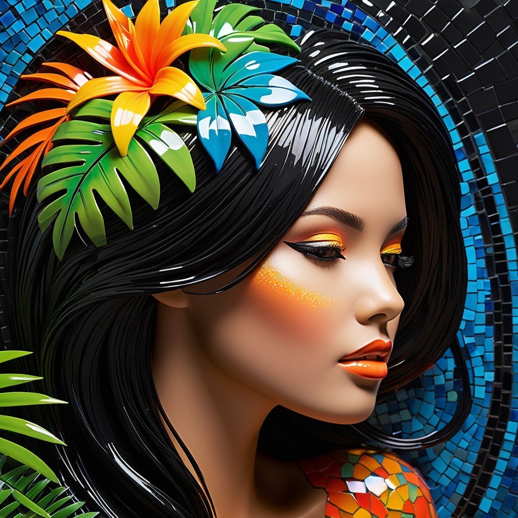 Close-Up Portrait of Woman with Tropical Elements