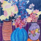 Three Vases with Colorful Flowers and Soft Hues