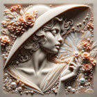 Ethereal Figure with Floral Hat and Butterfly Design