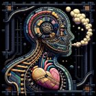 Colorful Humanoid Figure with Abstract Elements
