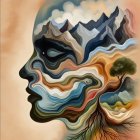 Paper-Art Landscape with River, Mountains, and Tree