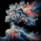 Abstract Female Profile with Swirling Clouds and Colors